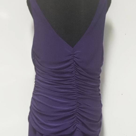 Nightway purple v check low back pull over ruched bodace stretchy dress S: 14W - Picture 4 of 5